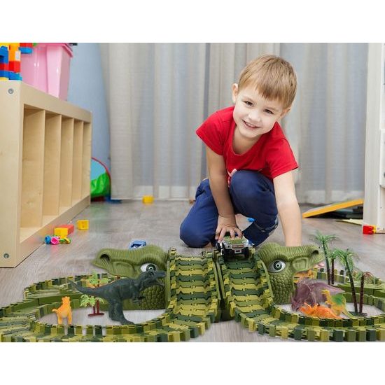 Autodráha s autíčkem na baterie a dinosaury 200 dílků Dino Track
