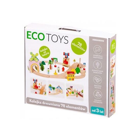 Ecotoys dřevěná vláčkodráha na baterie 78 dílků