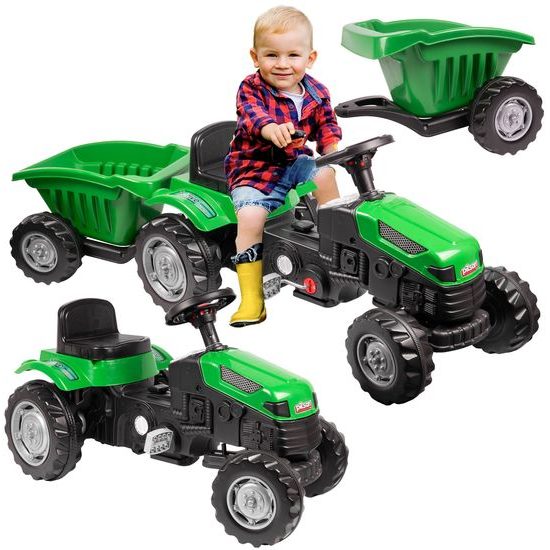 Dětský šlapací traktor s vlečkou Active Pedal zelený