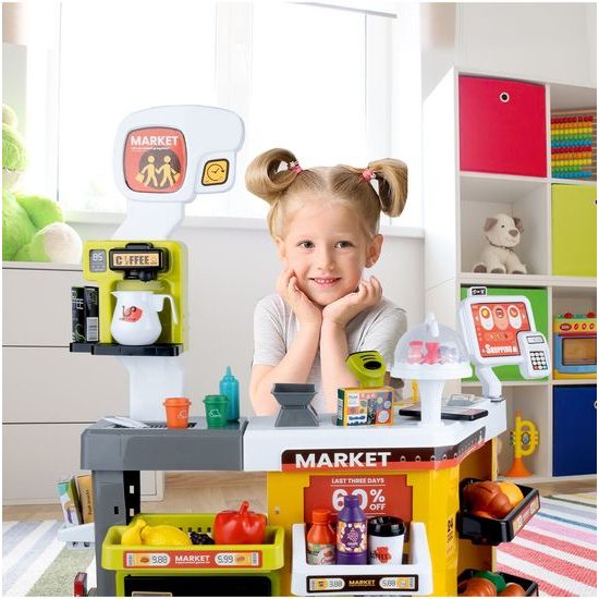 Dětský obchod Supermarket s lednicí a nákupním košíkem 65 součástí