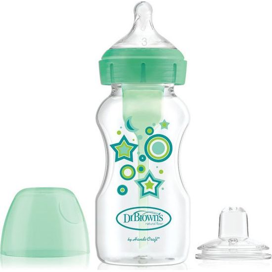 Dr.Brown´s Láhev antikolik Options+ široké hrdlo 2v1 s hubičkou 270ml plast zelená