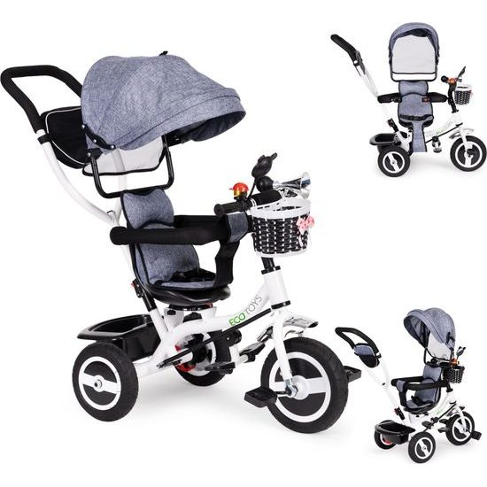 Ecotoys dětská tříkolka s otočným sedadlem šedá - gumová kola