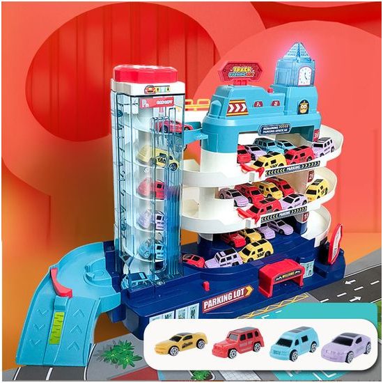 Parkovací dráha se 4 autíčky, podložkou a výtahem na baterie City Parking Lot