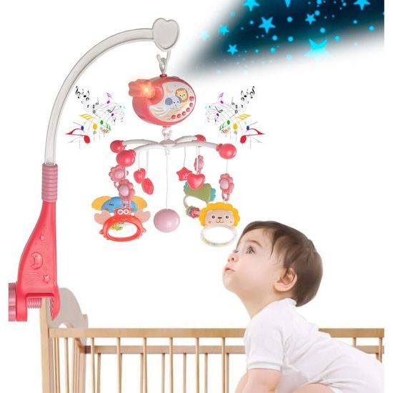 Kolotoč nad postýlku s projektorem a dálkovým ovládáním Music Mobile růžový