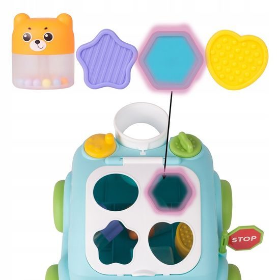 Edukační vkládací kostka - tahací Autíčko modré