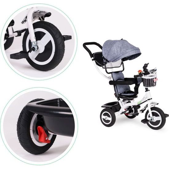 Ecotoys dětská tříkolka s otočným sedadlem šedá - gumová kola