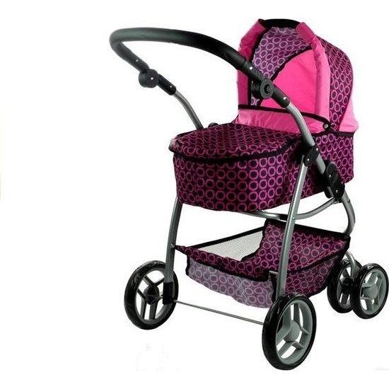 Alice velký sportovní kočárek pro panenky 3v1 - 9662 černo - růžový vzor