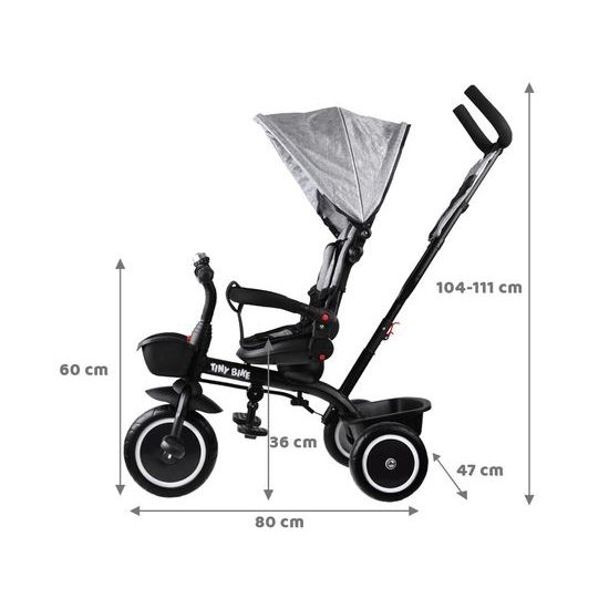 Dětská tříkolka Tiny Bike s otočným sedadlem 3v1 šedá