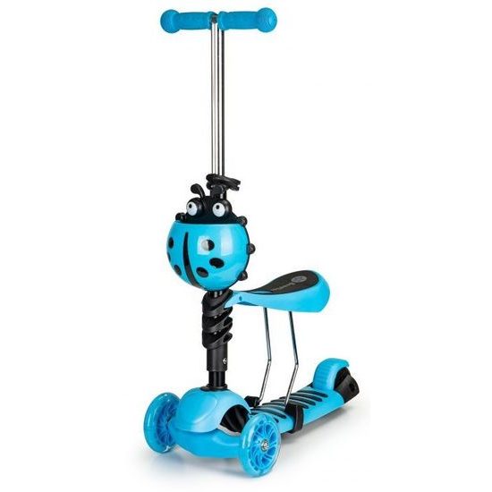 Ecotoys dětská koloběžka Bedrunka modrá se sedátkem a svítícími koly