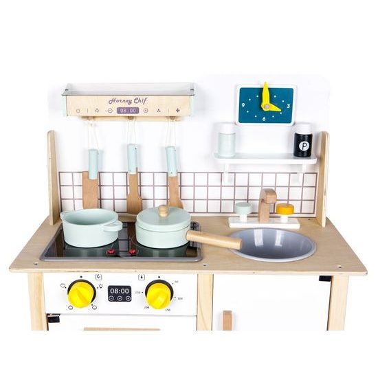 Ecotoys dětská dřevěná kuchyňka se zvuky a LED efekty Horney Chef