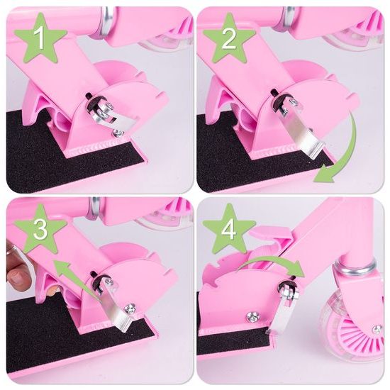 Dětská skládací koloběžka Scooter se svítícími koly - růžová