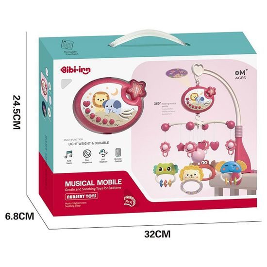 Kolotoč nad postýlku s projektorem a dálkovým ovládáním Music Mobile růžový