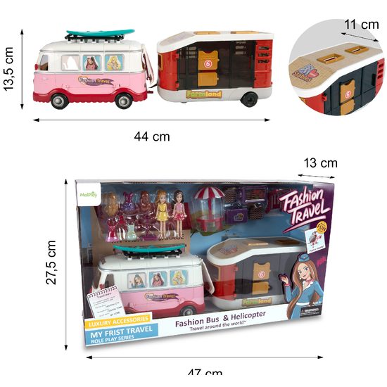 Autobus pro panenky s přívěsem a příslušenstvím Fashion Car