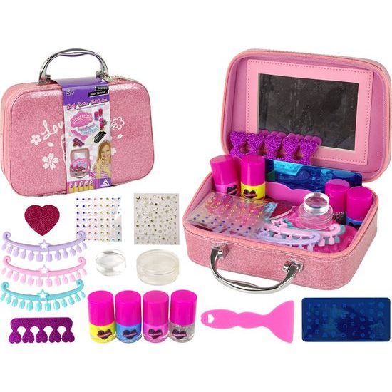 Sada na lakování nehtů s růžovými třpytkami v kufru