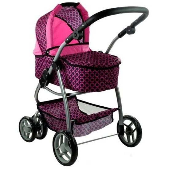 Alice velký sportovní kočárek pro panenky 3v1 - 9662 černo - růžový vzor