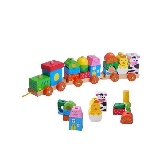 Ecotoys dřevěný vláček se šnůrkou