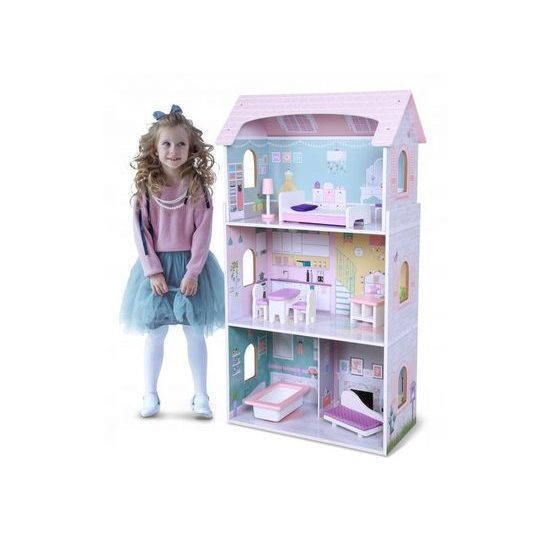 Ecotoys dřevěný třípatrový domeček pro panenky Jahodová