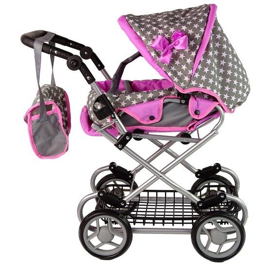 Alice kočárek pro panenky kombinovaný 5246W šedo-růžová