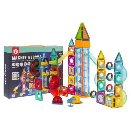 Magnetická svítící stavebnice se skluzavkou Magnet Blocks 134 dílů