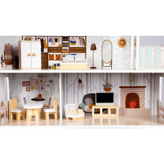 Ecotoys dřevěný dvoupatrový domeček pro panenky rezidence Emma