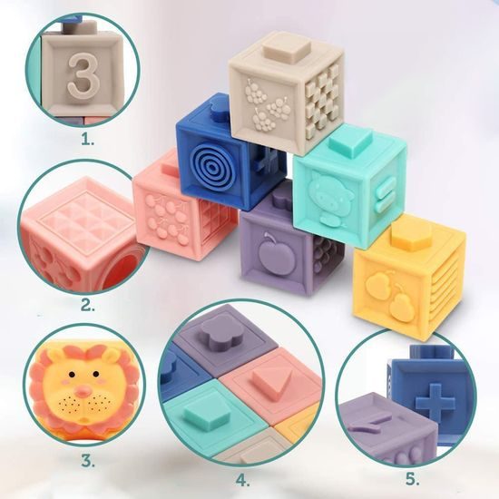 Senzorické kostky pro nejmenší Soft Building Blocks 12 kusů