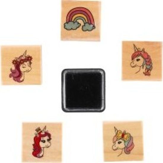 Razítka dřevěná 5+1 s poduškou jednorožci