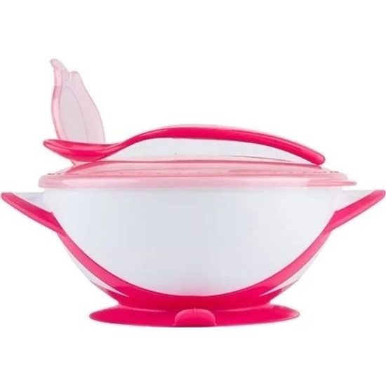 BabyOno Uzaviratelná miska s přísavkou a lžičkou - růžová