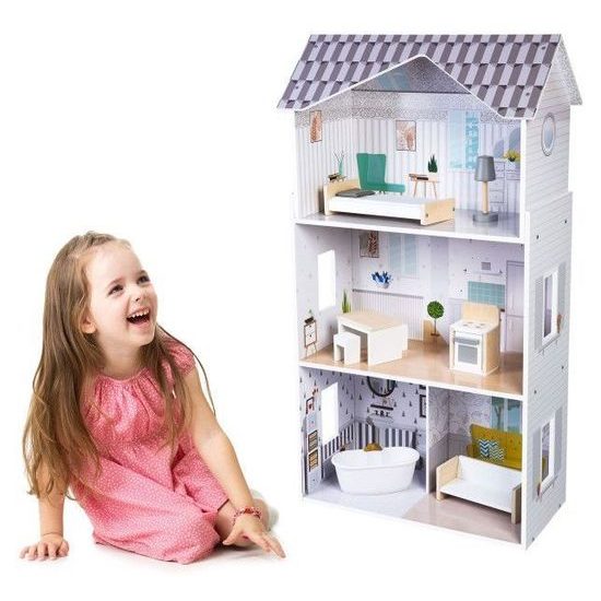 Ecotoys dřevěný třípatrový domeček pro panenky rezidence Grace