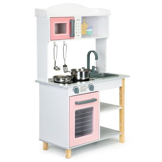 Ecotoys dětská dřevěná kuchyňka s příšlušenstvím Pink Kitchen
