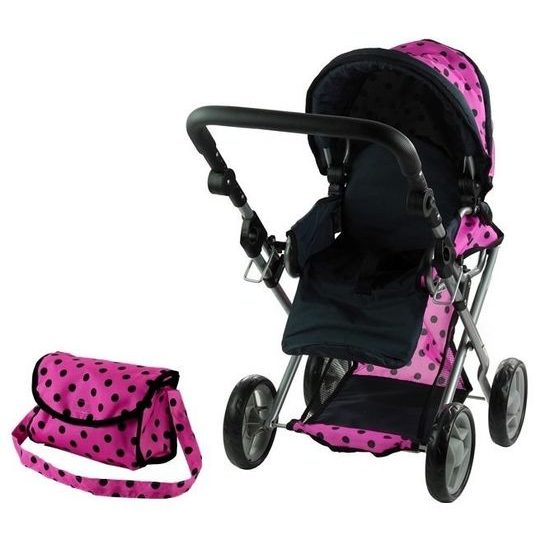 Alice kočárek pro panenky 9346 kombinovaný růžový s puntíkama