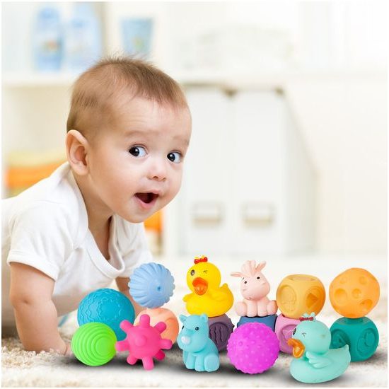 Senzorické hračky pro nejmenší Blocks Balls 16 kusů