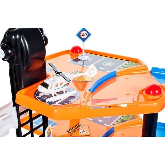 Parkovací garáž s výtahem, helikoptérou a 4 autíčky Driveway