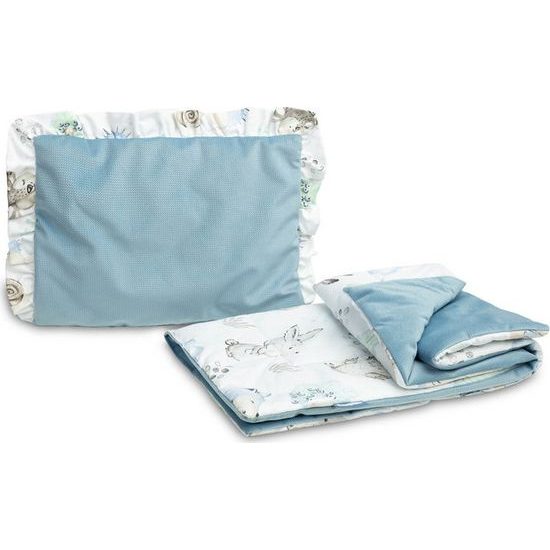 Sada do kočárku Sensillo Velvet s volánky - lesní zvířátka modrá