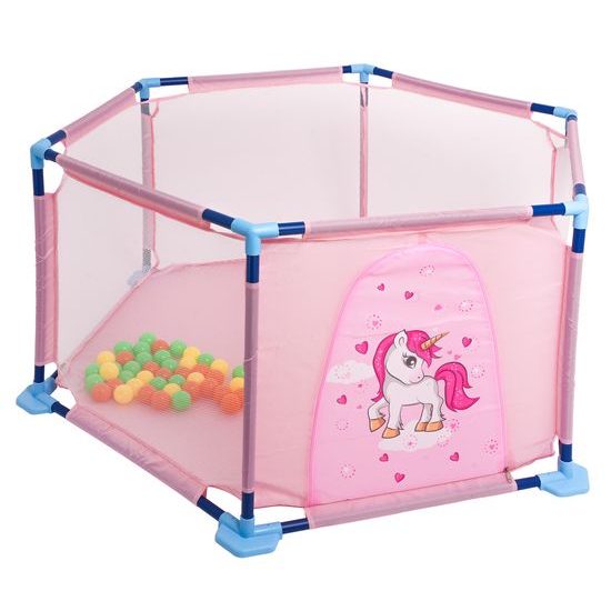 Dětská ohrádka Hexagon Fence se 40 míčky - růžová