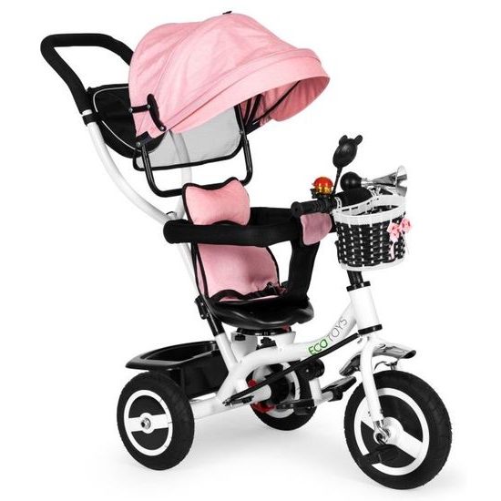Ecotoys dětská tříkolka s otočným sedadlem růžová - gumová kola