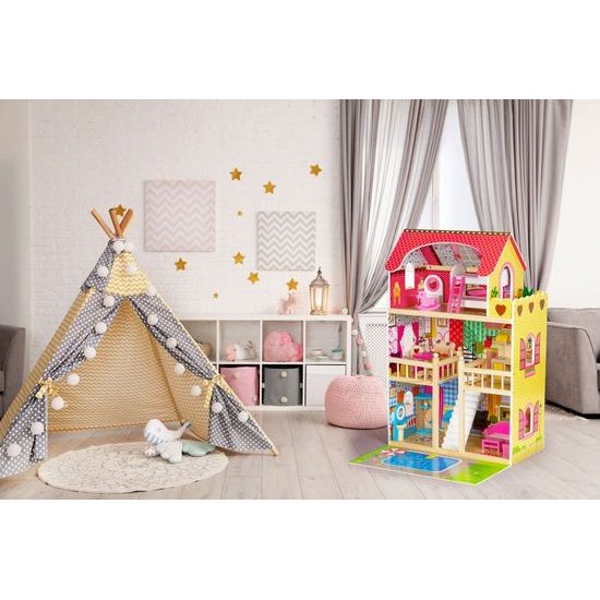 Ecotoys dřevěný domeček pro panenky s LED osvětlením rezidence Florence