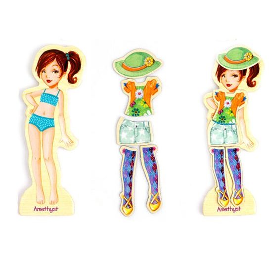 Dřevěná magnetická ukládačka se 4 modelkami Fashion Dress-Up