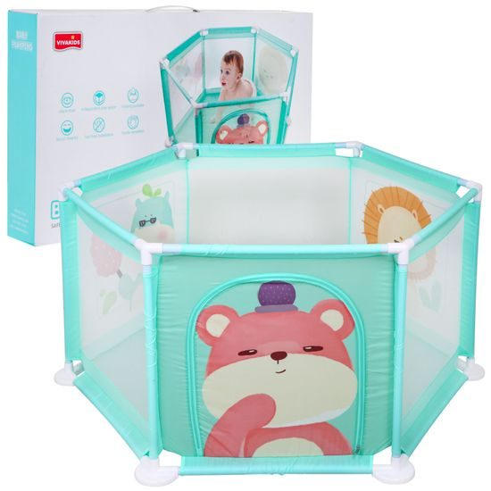 Dětská ohrádka Hexagon Fence se 40 míčky - modrá