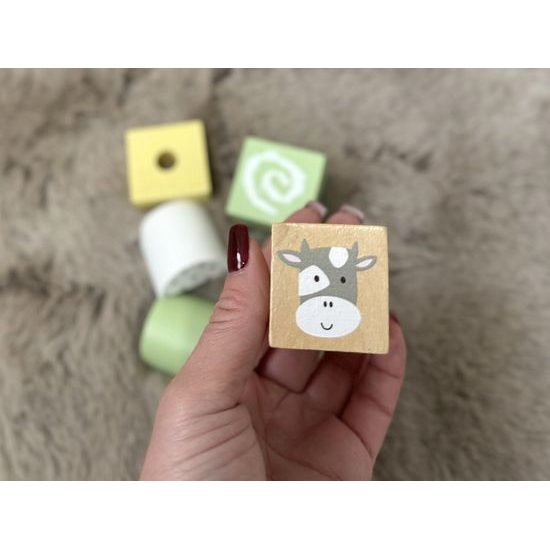 Dřevěná lokomotiva s vagóny a kostkami 22 dílků