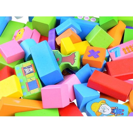 Sada dřevěných kostek se zvířátky 100 ks v kyblíku Farm Animal