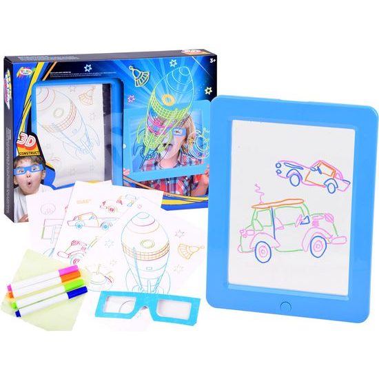 Kreslící LED tabulka s 3D brýlema Glow Drawing modrá