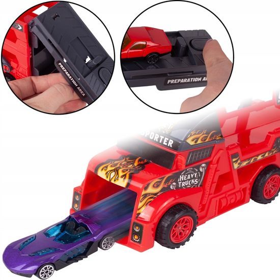 Odtahové auto s 8 autíčky a skluzavkou Heavy Truck červené