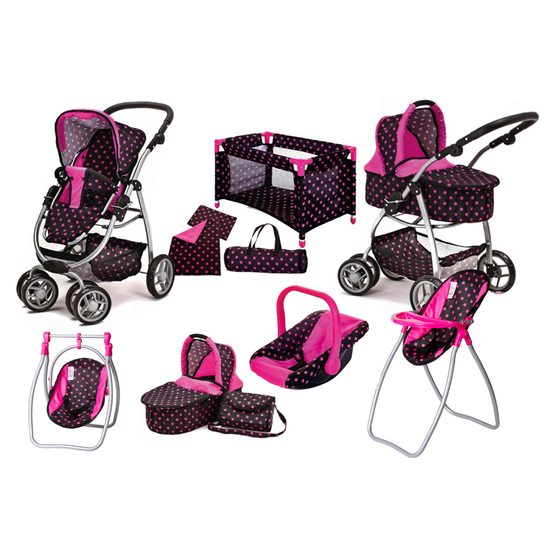 Doris kočárek pro panenky 9v1 černý