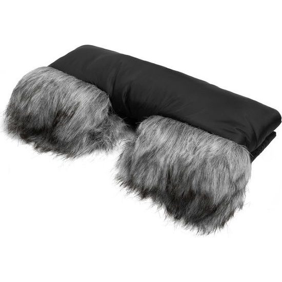 Rukávník na kočárek s kožešinou černý