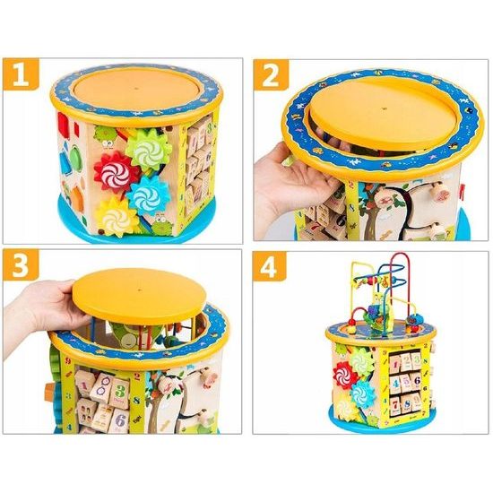 Doris dřevěná edukační kostka s labyrintem 7v1