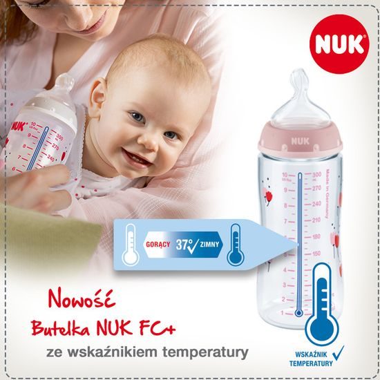 Nuk Láhev indikátor teploty, latexová savička, 0-6m - bílá