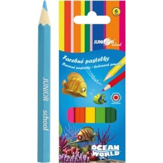 Pastelky barevné - krátké Ocean World šestihranné 6 ks