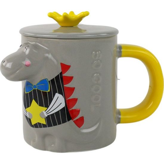 Hrnek s pokličkou - dinosaurus, šedý, 400 ml