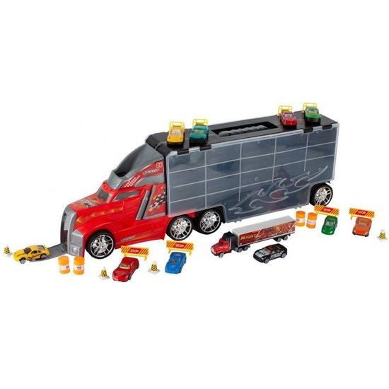 Nákladní auto s 11 autíčky, skluzavkou a podložkou Race Truck