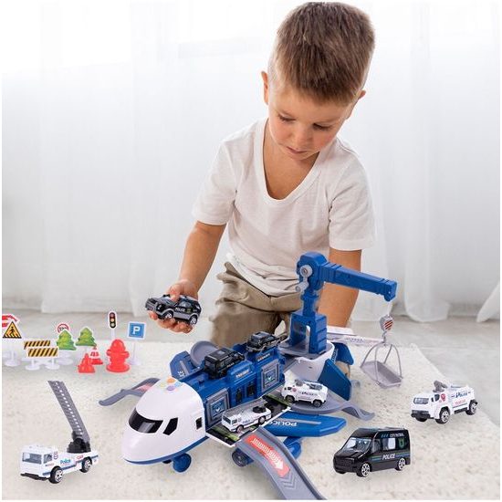 Interaktivní letadlo s autíčky, světly a zvuky DIY Airplane - modré